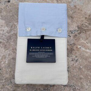 Ralph Lauren Organic Cotton Sateen Border King Size 36" x 20" Sham, White/Blue